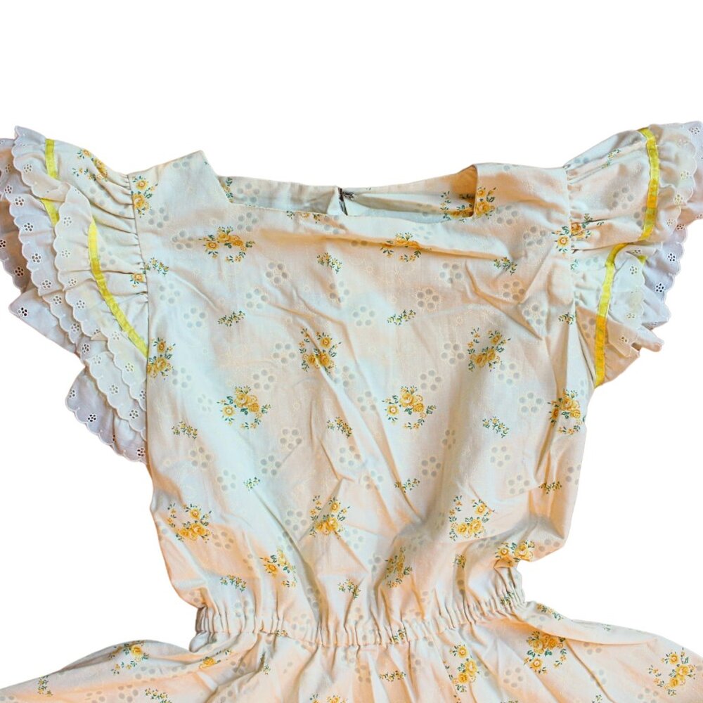 Vintage 70s Handmade Yellow Floral Gunne Sux Style Midi Dress RARE Cottagecore - Picture 3 of 9